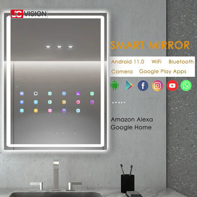 JCVISION โฮเทล โฮม ทัชสกรีน ทีวีติดกระจก Android LED สมาร์ทมิเรอร์ ทีวีสำหรับห้องน้ำ IP65