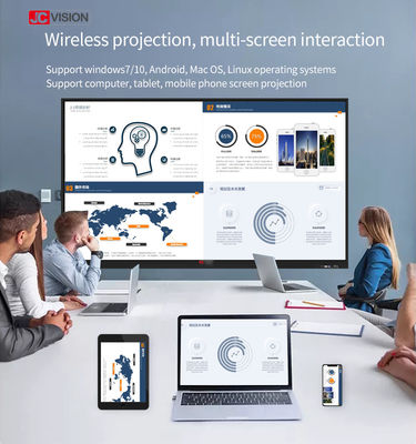 กระดานไวท์บอร์ดแบบโต้ตอบในห้องเรียน JCVISION ขนาด 105 นิ้ว Android 11 IR 20 จุดสัมผัส