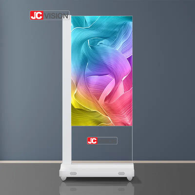 ป้ายดิจิทัลแบบสัมผัส Jcvision ขนาด 55 นิ้ว จอ OLED โปร่งใส ระบบ Windows Android