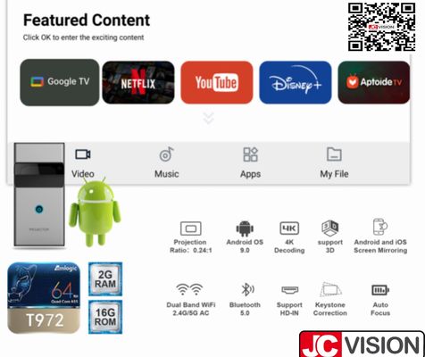 เครื่องฉายภาพ DLP Ultra Short Throw ของ JCVision ความละเอียด 1080p ข้อมูลจำเพาะ Adobe Acrobat Pro DC