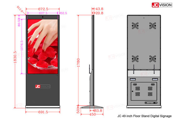 JCVISION ป้ายดิจิทัลแบบตั้งพื้นปรับแต่งได้ขนาด 49 นิ้ว สีขาว พร้อมกล้องเสริม