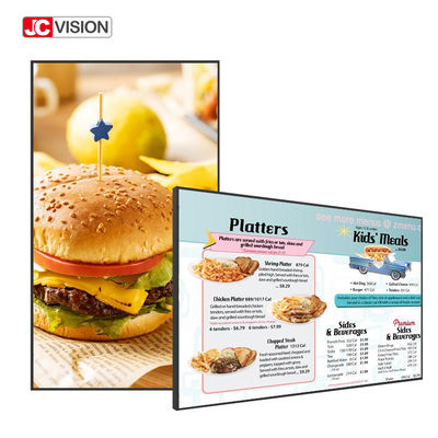 JCVISION ป้ายโฆษณาดิจิทัลหน้าจอสัมผัสอัจฉริยะ LCD แบบติดผนังบางเฉียบ